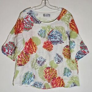 Tina Stephens Top Womens One Size Multi Linen Relaxed Air Balloons Lagenlook Fun